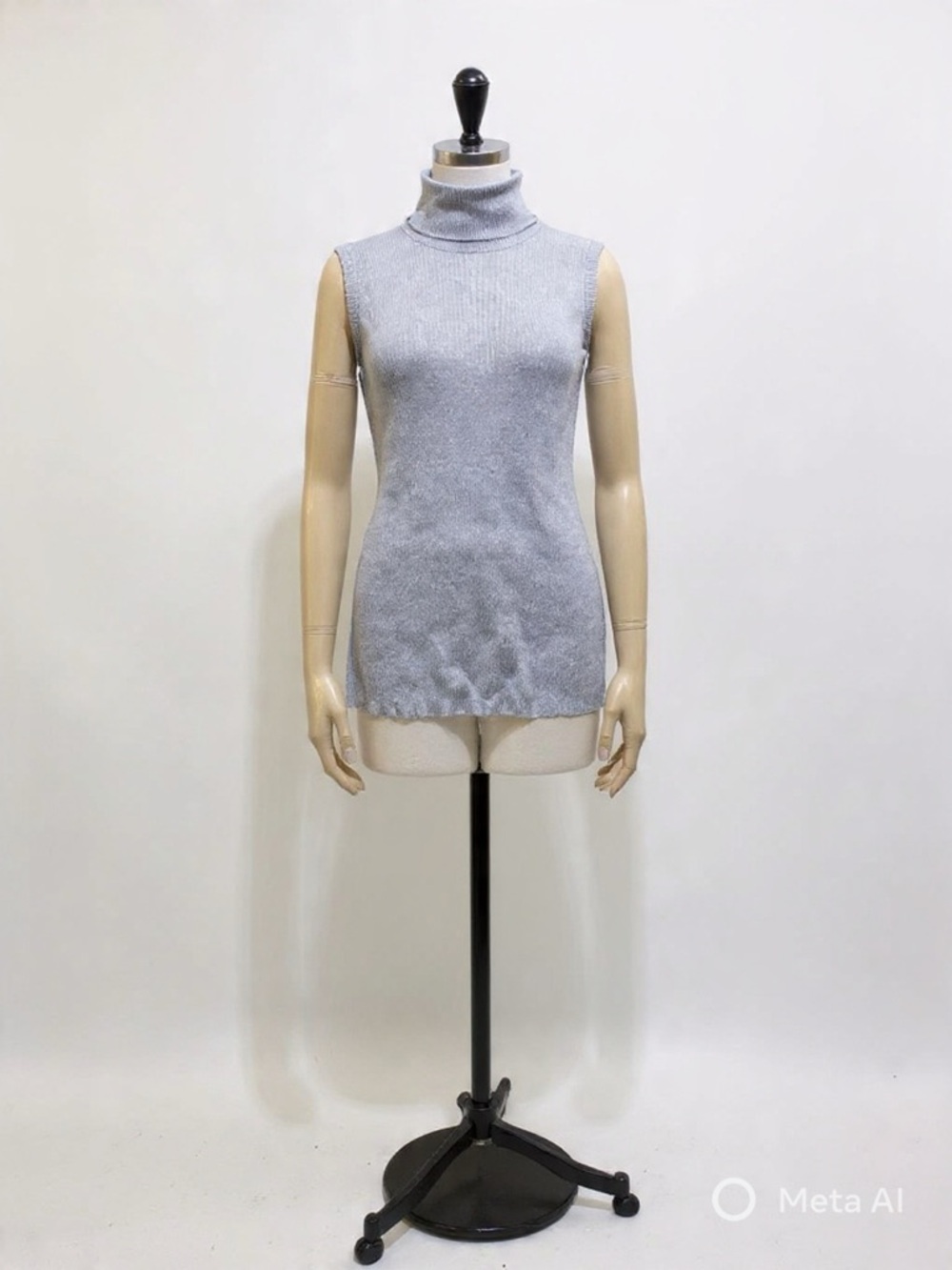 NWT Diane Gilman Silk Lurex Sleeveless Turtleneck Sweater M Silver Sparkle